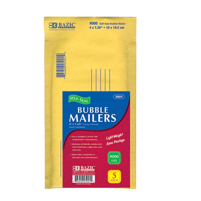 ''4'''' X 7.25'''' (#000) Self-Seal Bubble Mailers (5/Pack)''