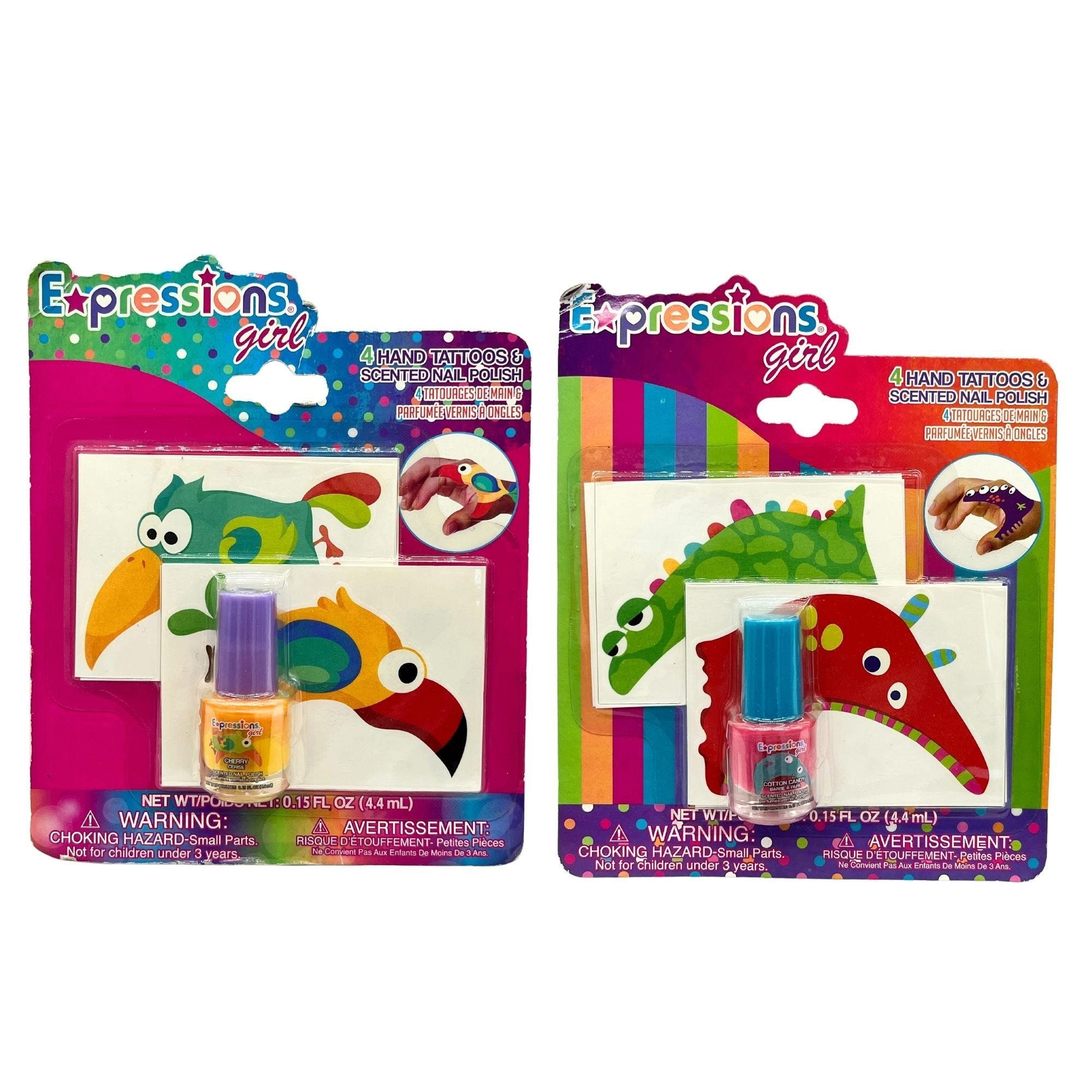 Expressions Hand and Finger TATTOO Set with Nail Polish in Assorted Designs - Qty 44