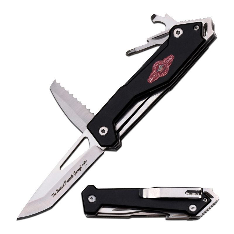 Busted Knuckle Garage Manual Folding Black Knife with Multi TOOLS