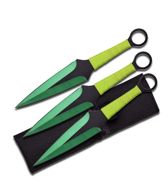''3 Pcs 9'''' Green Ninja Kunai Throwing KNIFE Blade Set''